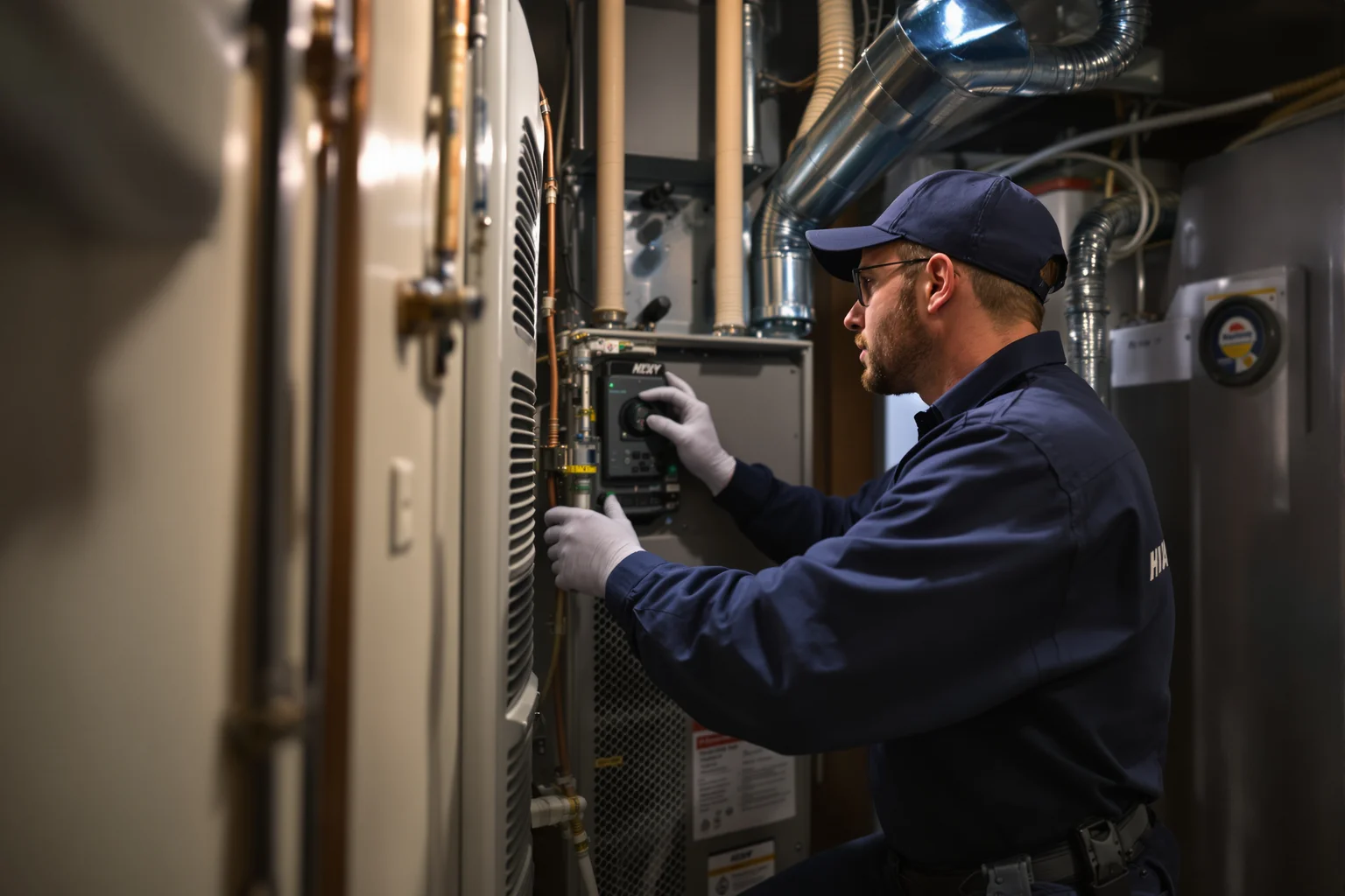 JT servicing HVAC equipment in a West Michigan home